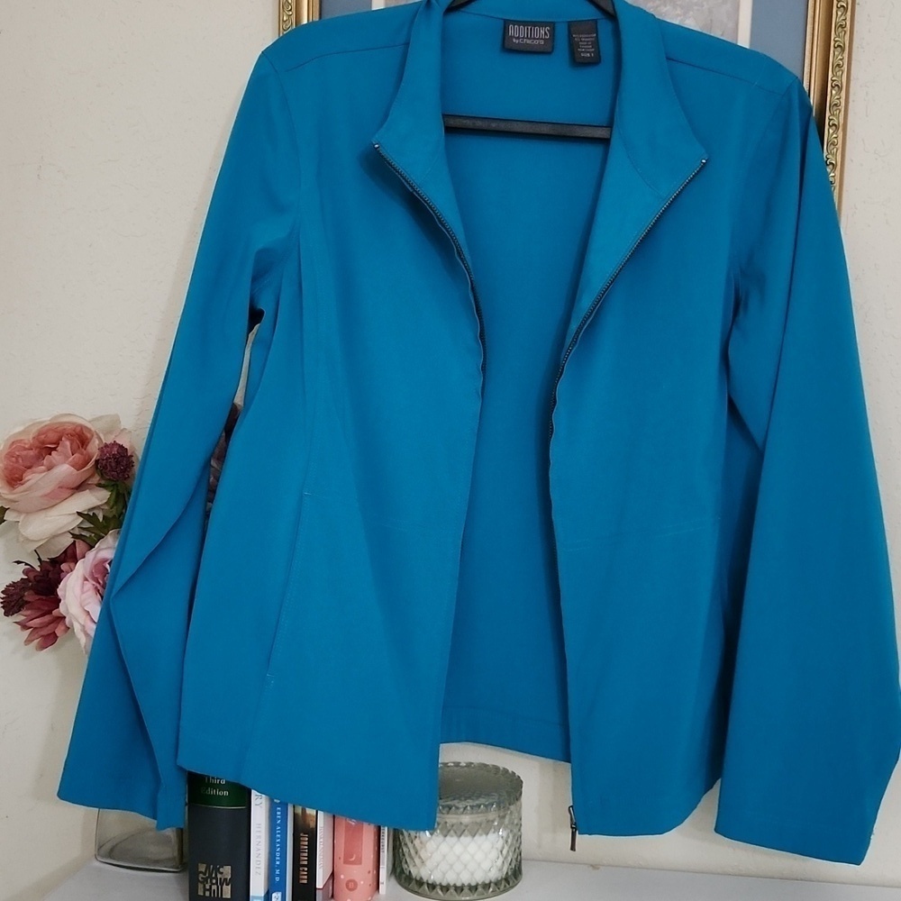 Chicos Additions Athleisure Women's Blue Jacket With Pockets Lounge Workout Run - Picture 7 of 8